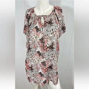 Simple Fun Floral Short Sleeve Tunic Shirt Blouse Top size 2XL